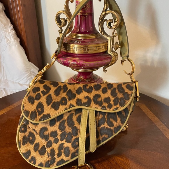 Christian Dior Handbags - Luxury Rare Christian Dior RiveGauche Paris IconicOstrich trim Leopard SaddleBag